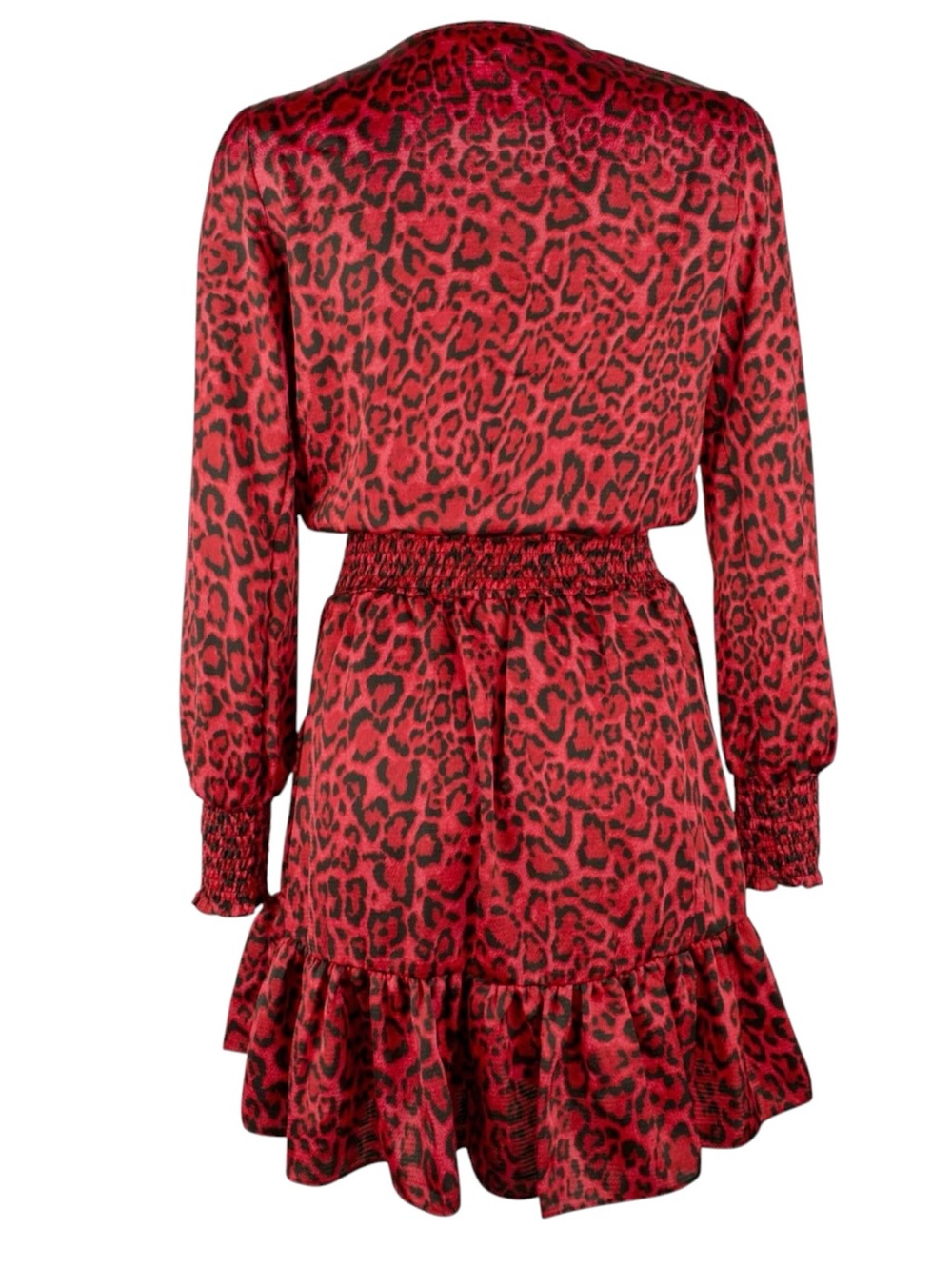 Michael Kors Julia Dress XL Red Leopard Smocked Ruffle NWT - Picture 4 of 15